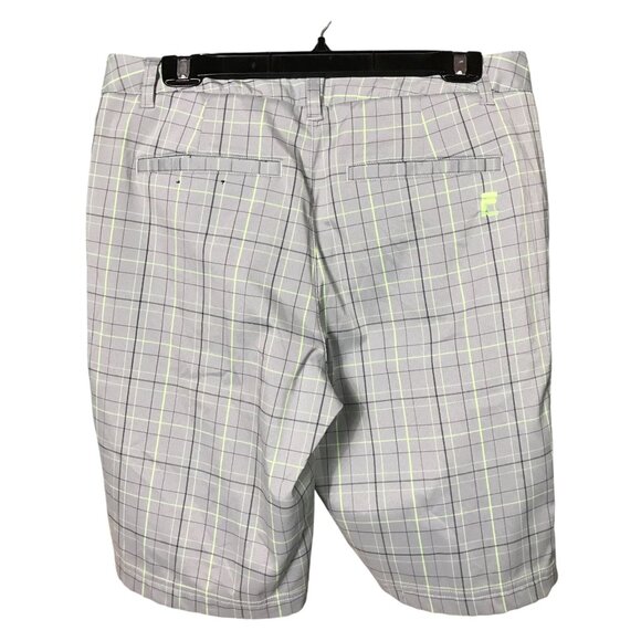 Fila Gray Neon Yellow Black Checkered Athletic Shorts Mens 32 - Picture 2 of 4